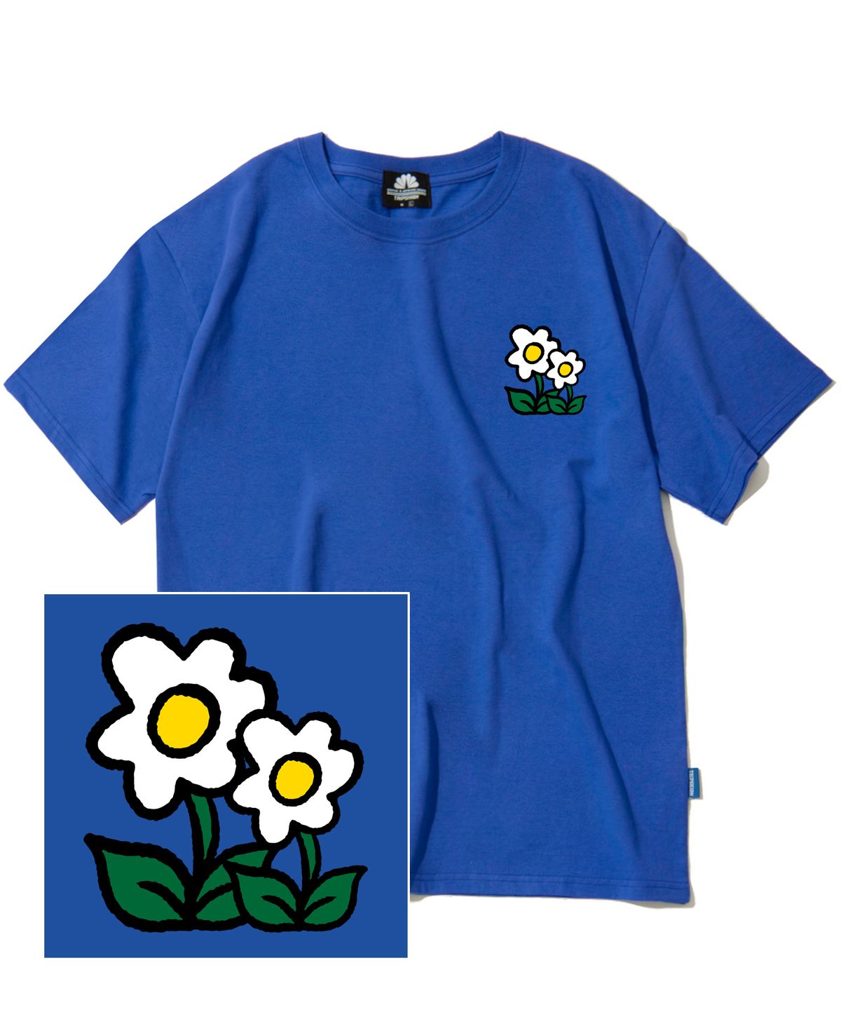 트립션(TRIPSHION) DOUBLE FLOWER LOGO 티셔츠 - 블루
