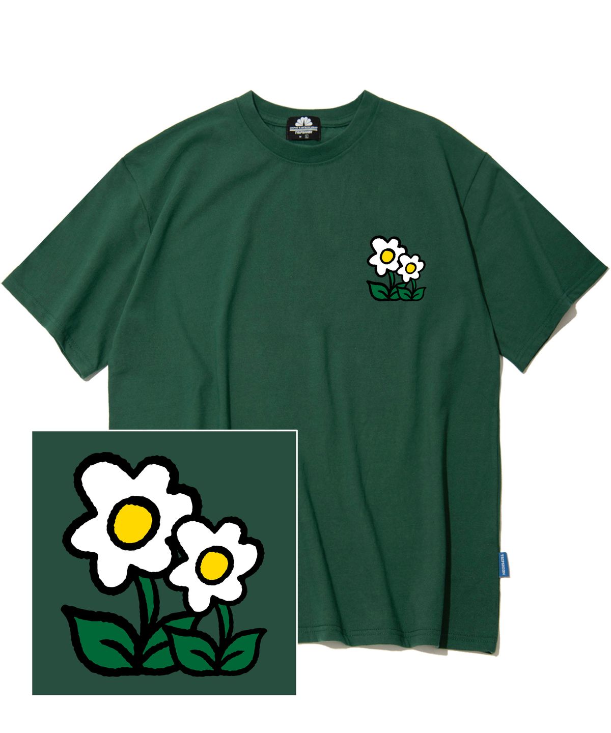 트립션(TRIPSHION) DOUBLE FLOWER LOGO 티셔츠 - 그린