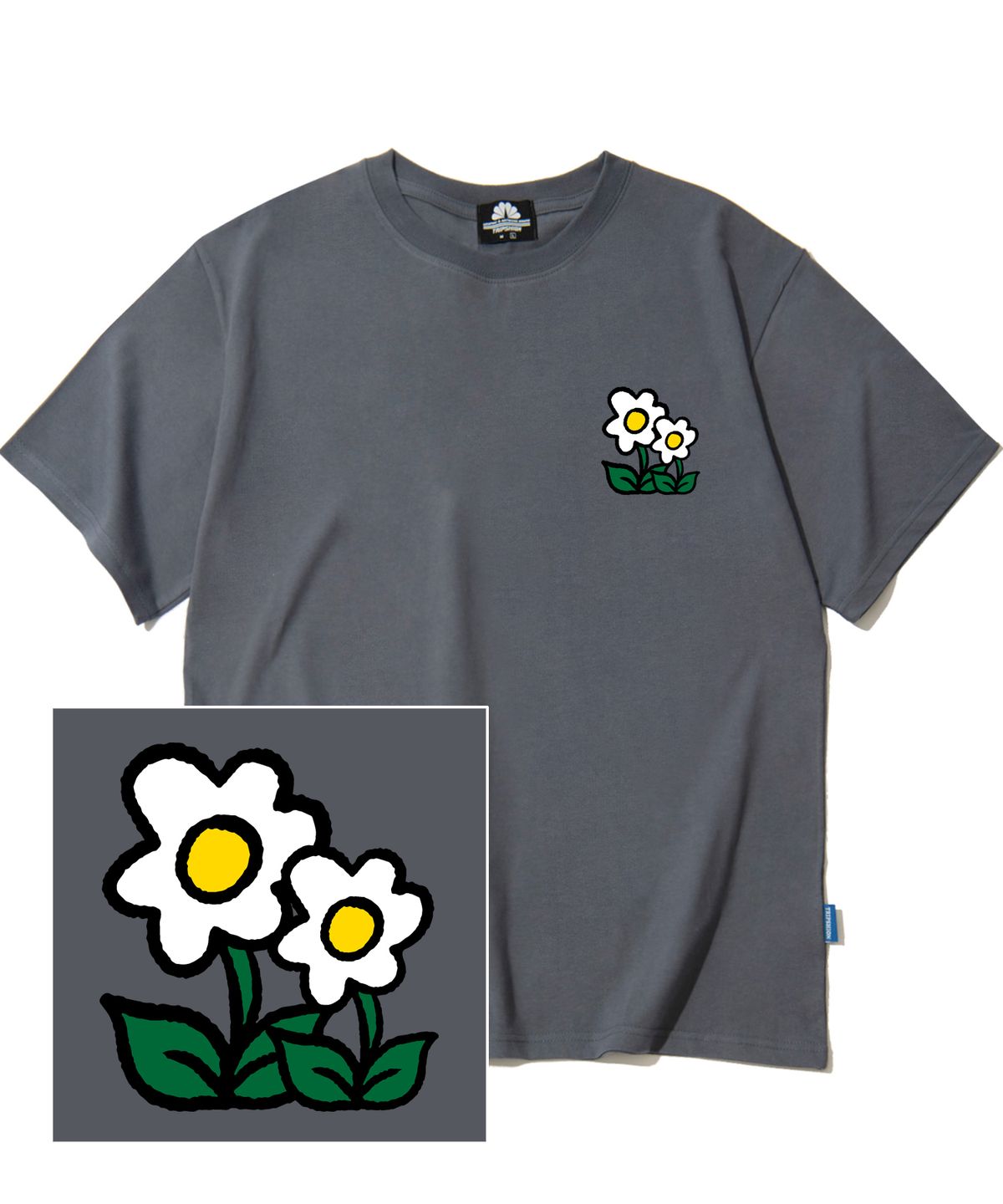 트립션(TRIPSHION) DOUBLE FLOWER LOGO 티셔츠 - 그레이