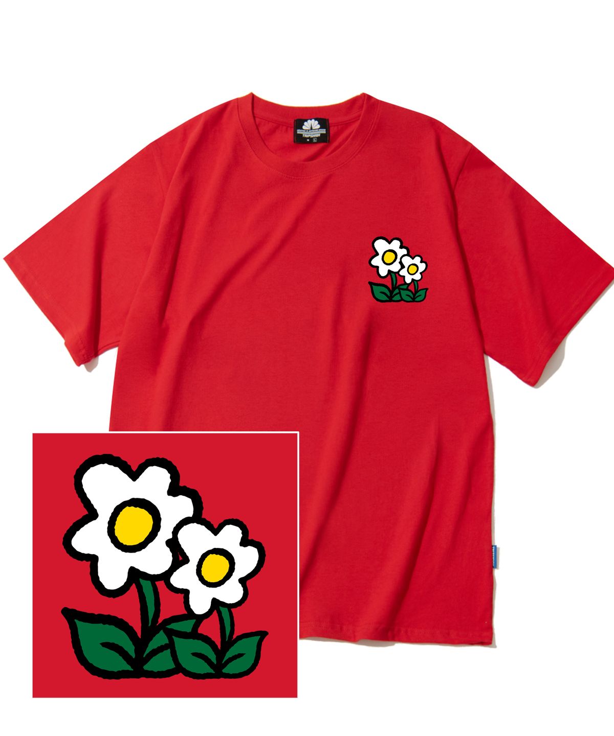 트립션(TRIPSHION) DOUBLE FLOWER LOGO 티셔츠 - 레드