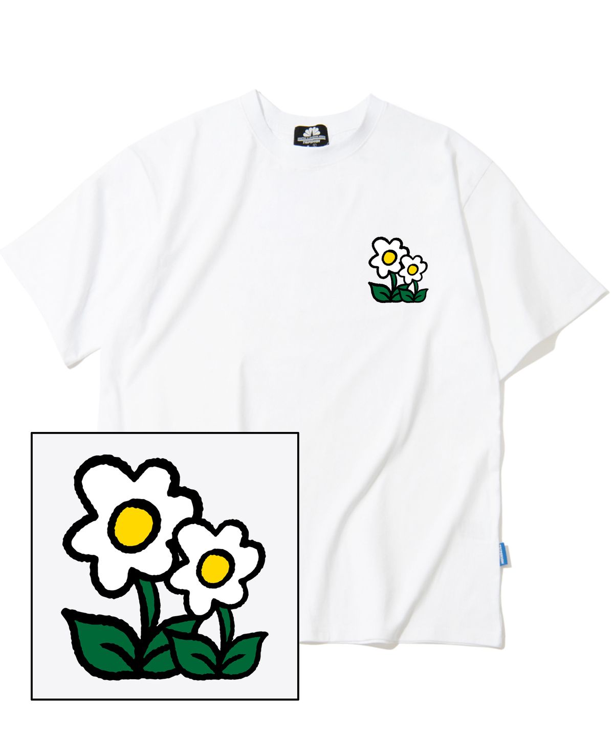 트립션(TRIPSHION) DOUBLE FLOWER LOGO 티셔츠 - 화이트