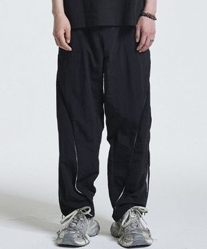 NYLON DIAGONAL ZIP SLIDE PANTS BLACK