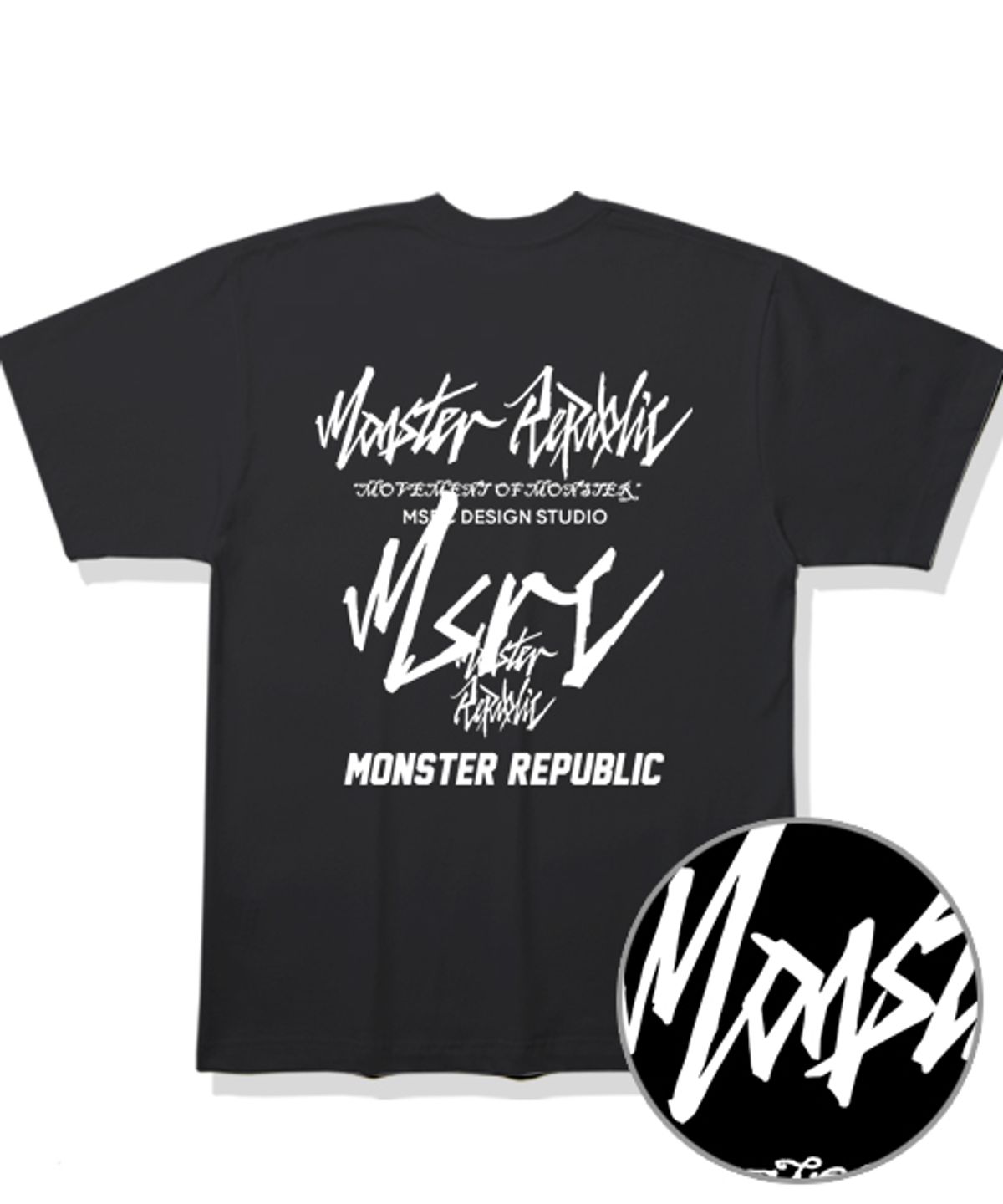 몬스터리퍼블릭(MONSTER REPUBLIC) 무브먼트 화이트 레터링 블랙 티셔츠