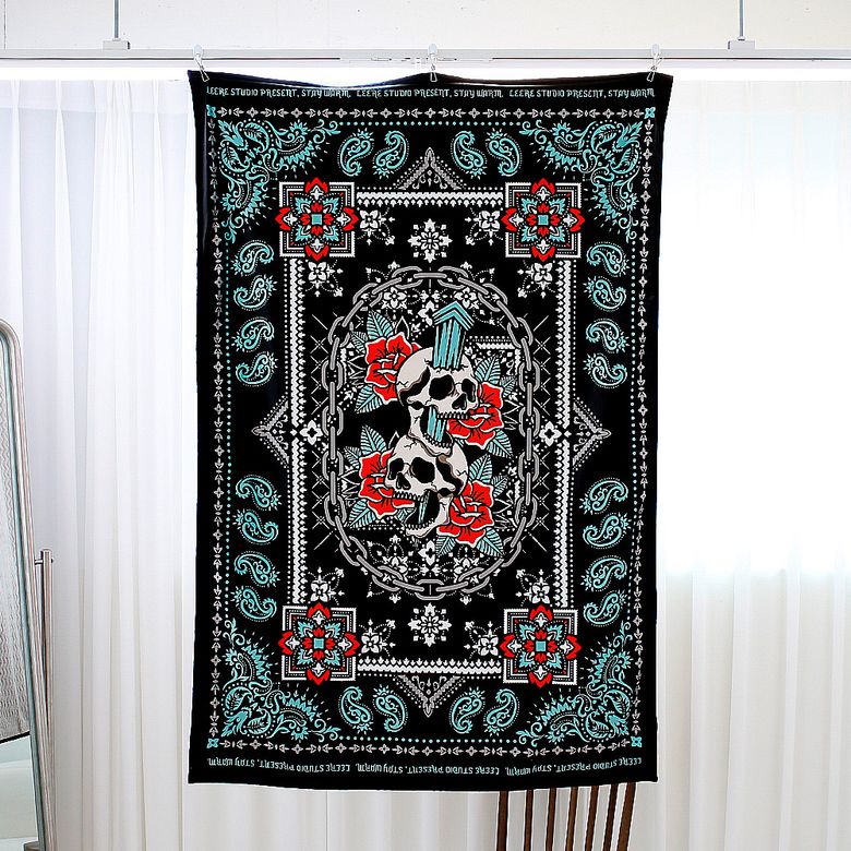 150x100(cm) 반다나 패턴 해골 호랑이 그래픽 블랭킷