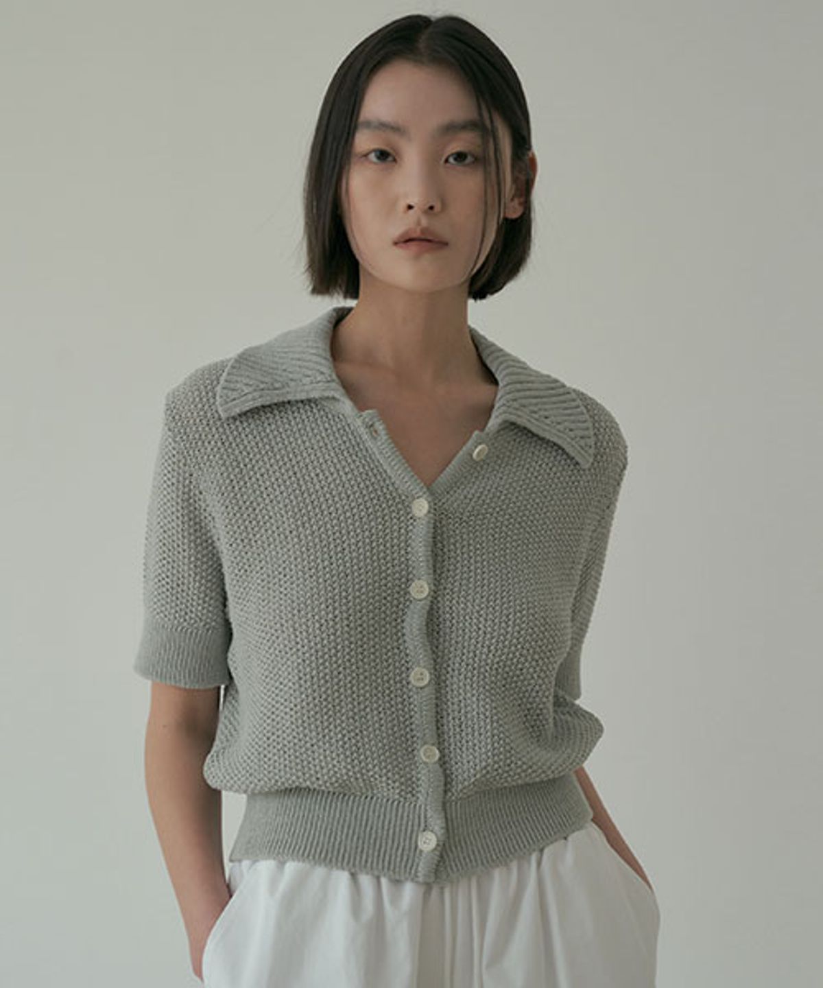 링서울(LINGSEOUL) open collar cotton knit-mint