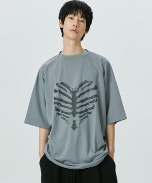 Edition1. 러브 본 빈티지 프린트 오버핏 반팔 티셔츠 (그레이)