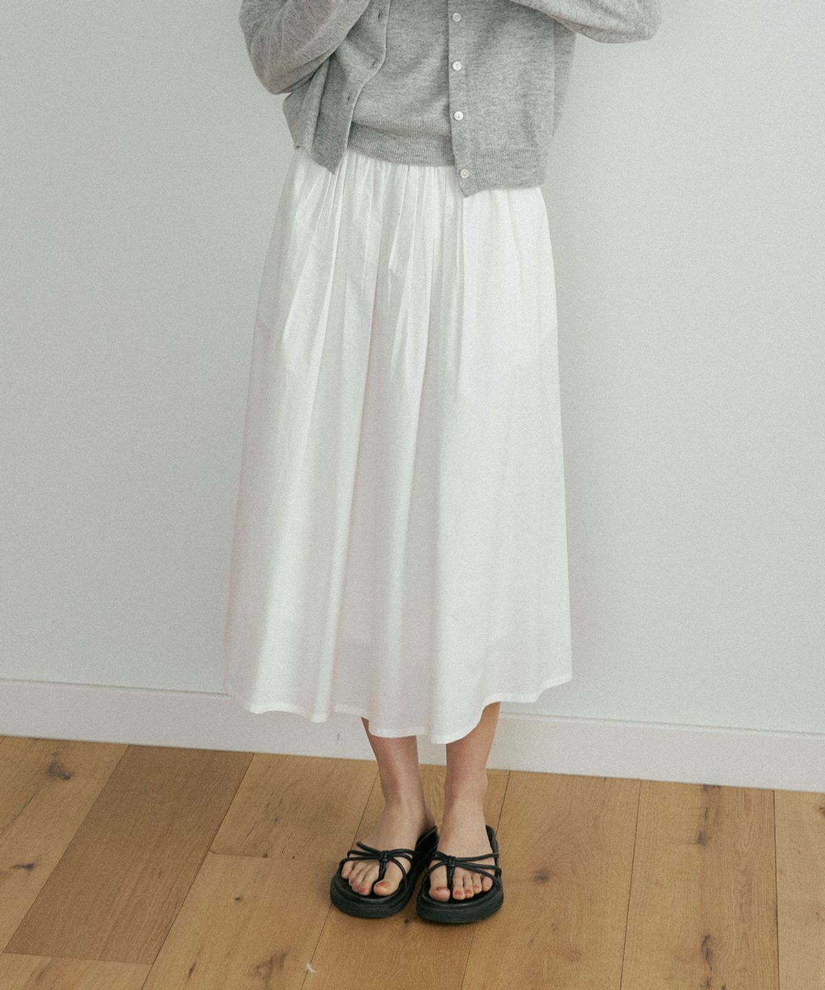 링서울(LINGSEOUL) rayon blended shirring skirt-ivory