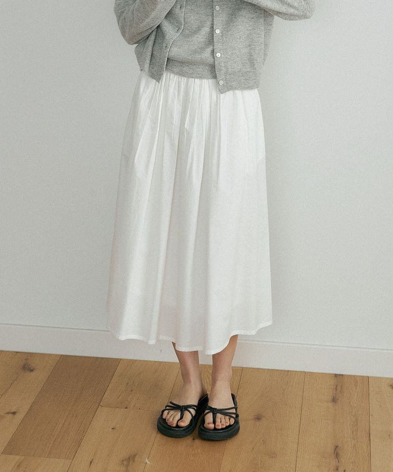 [유이수 착용] rayon blended shirring skirt-ivory