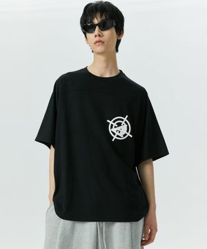 Edition1. 노 포커스 빈티지 프린트 오버핏 반팔 티셔츠 (블랙)