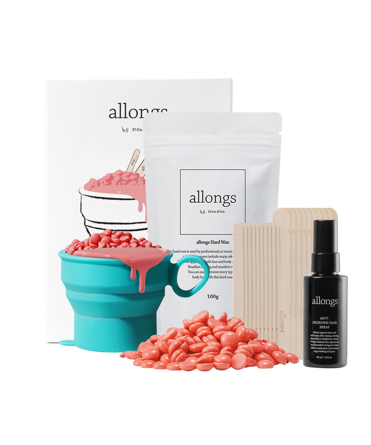 알롱(ALLONGS) 셀프 하드 왁싱키트+안티 인그로운헤어 스프레이 60ml 세트