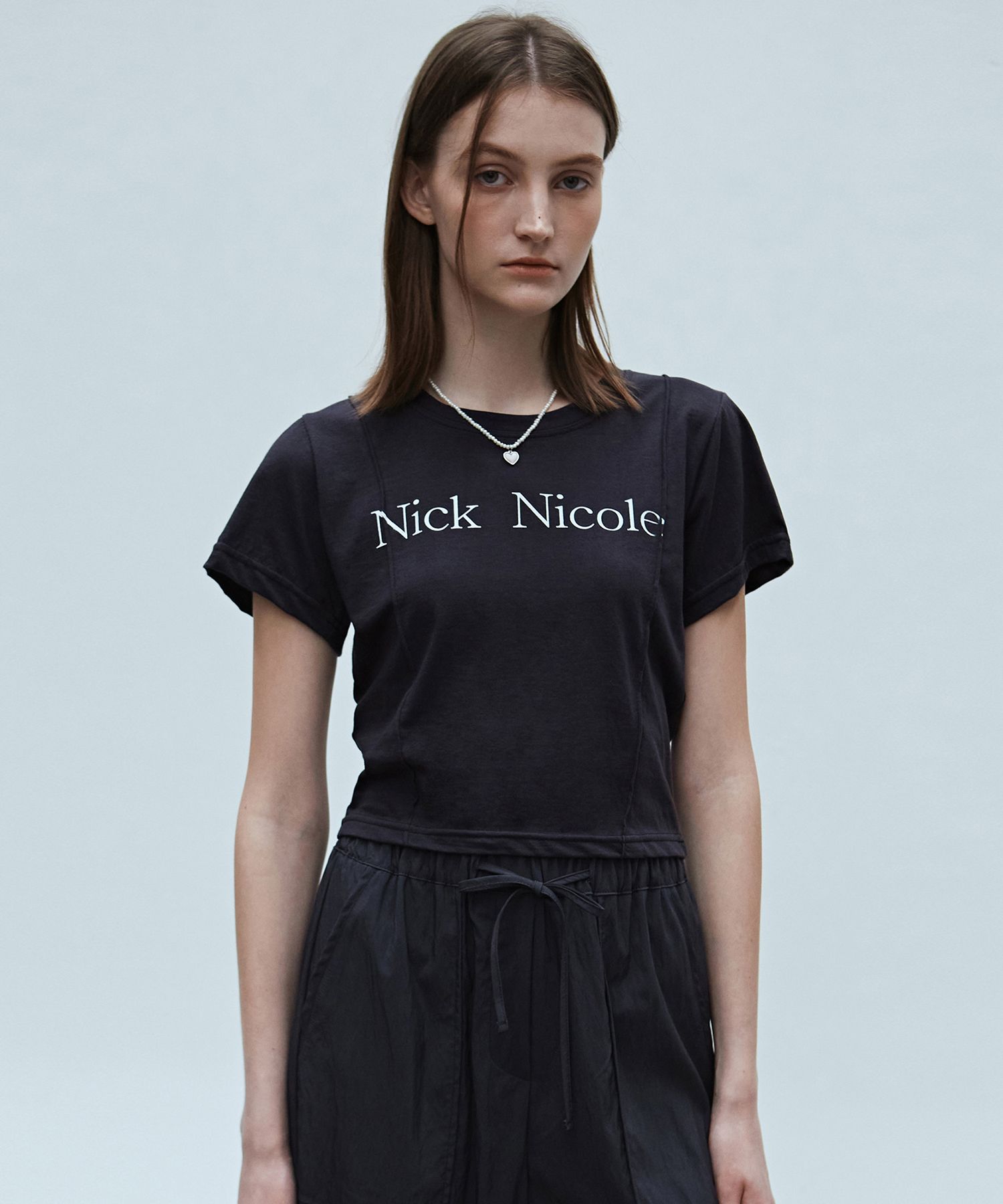 MUSINSA | NICK&NICOLE NICOLE PINTUCK CROP TEE_CHARCOAL