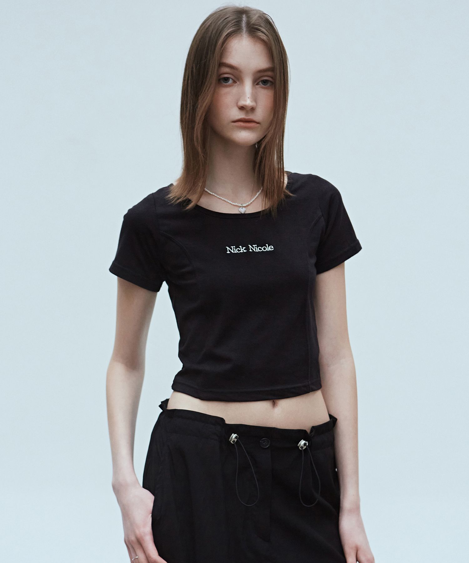 ★NICK&NICOLE★NICOLE SLIM LINE CROP TEE★送料・関税込★ MUSINSA | NICK&NICOLE NICOLE SLIM LINE CROP TEE_BLACK