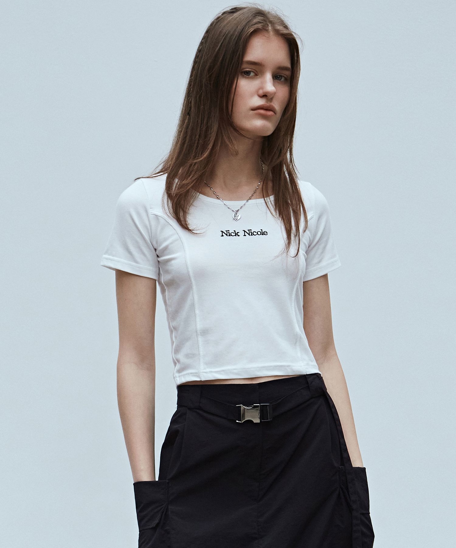 ★NICK&NICOLE★NICOLE SLIM LINE CROP TEE★送料・関税込★ MUSINSA | NICK&NICOLE NICOLE SLIM LINE CROP TEE_BLACK