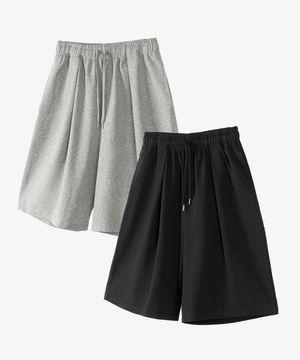 [2PACK] 원턱 하프 스웻 팬츠