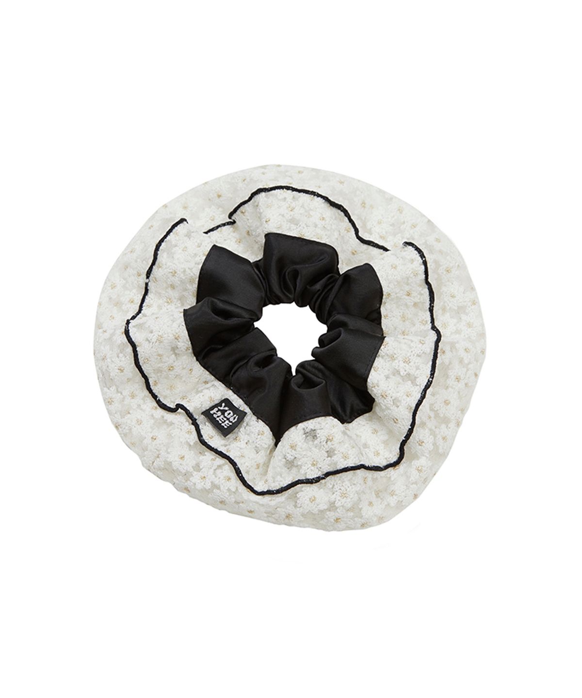 유희(YOUHEE) FLOWER SATIN SCRUNCHIE BLACK