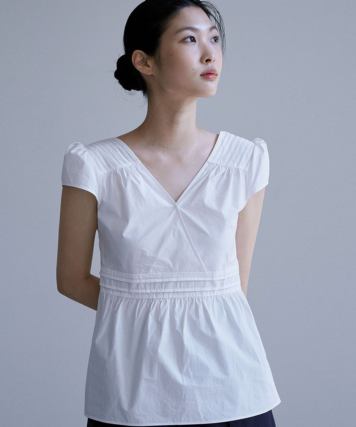 아우로(OURO) PUFF PIN TUCK BLOUSE [ WHITE ]