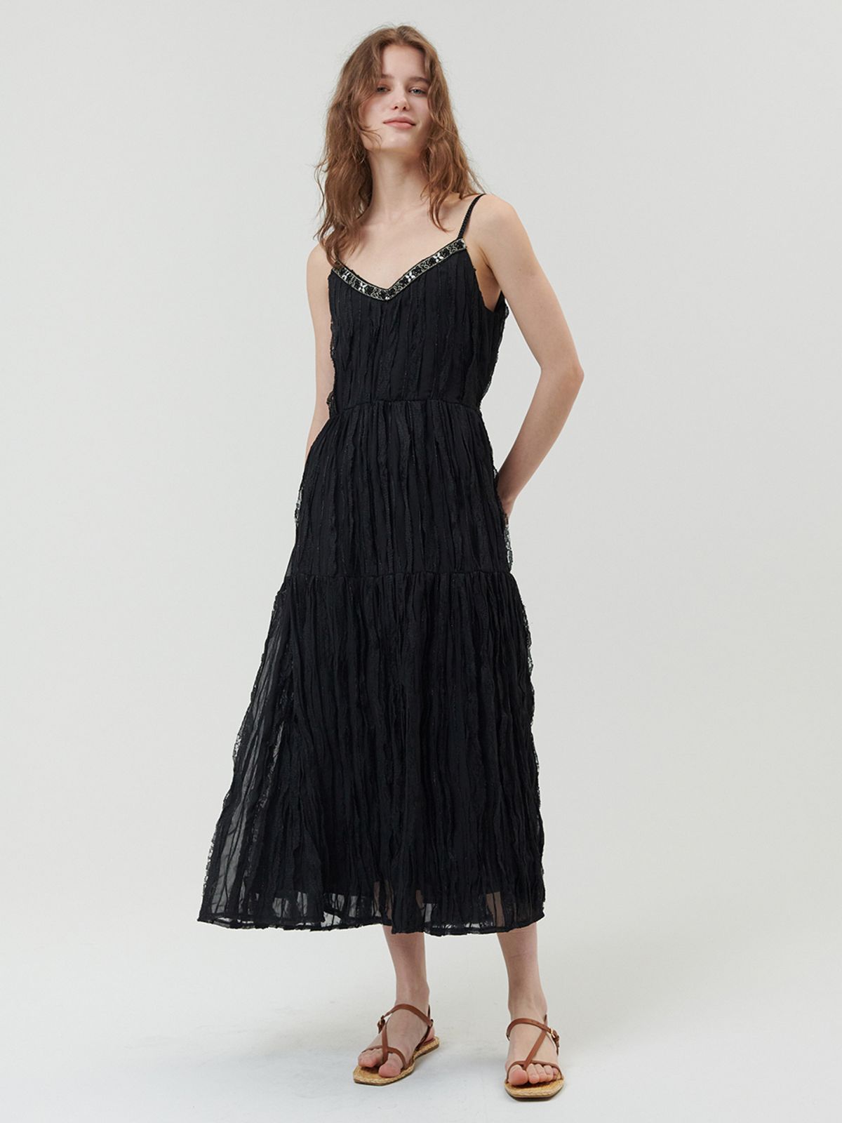 오앨(OUEL) LACE SLIP MAXI DRESS_BLACK