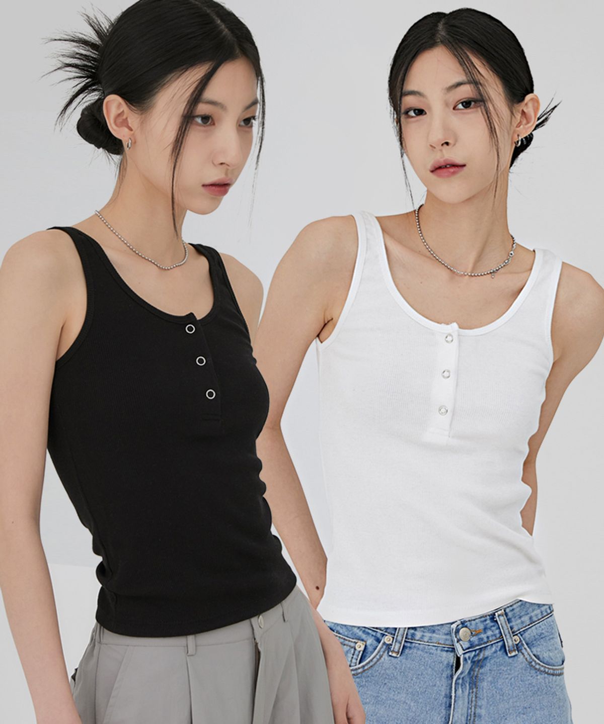 어커버(ACOVER) [2PACK] 스냅 헨리넥 골지 슬리브리스 3color