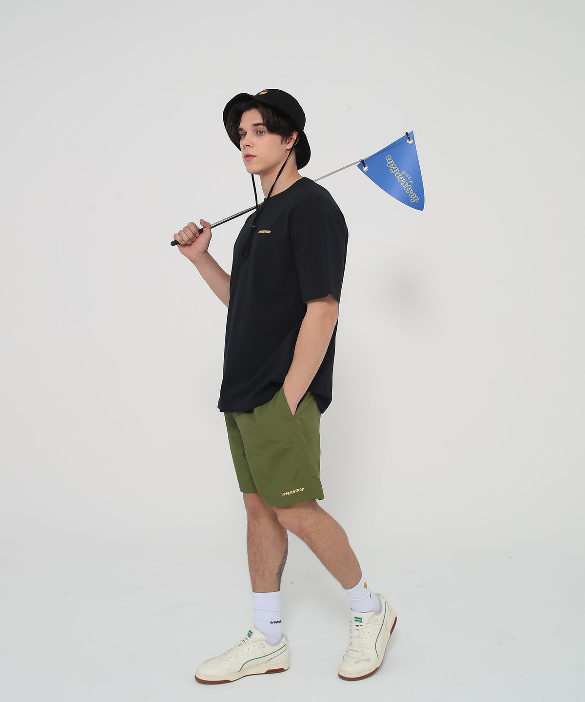 어퍼스트롭 골프(UPPERSTROP GOLF) [UP9041] 우븐 트랙 5부 하프 팬츠 카키