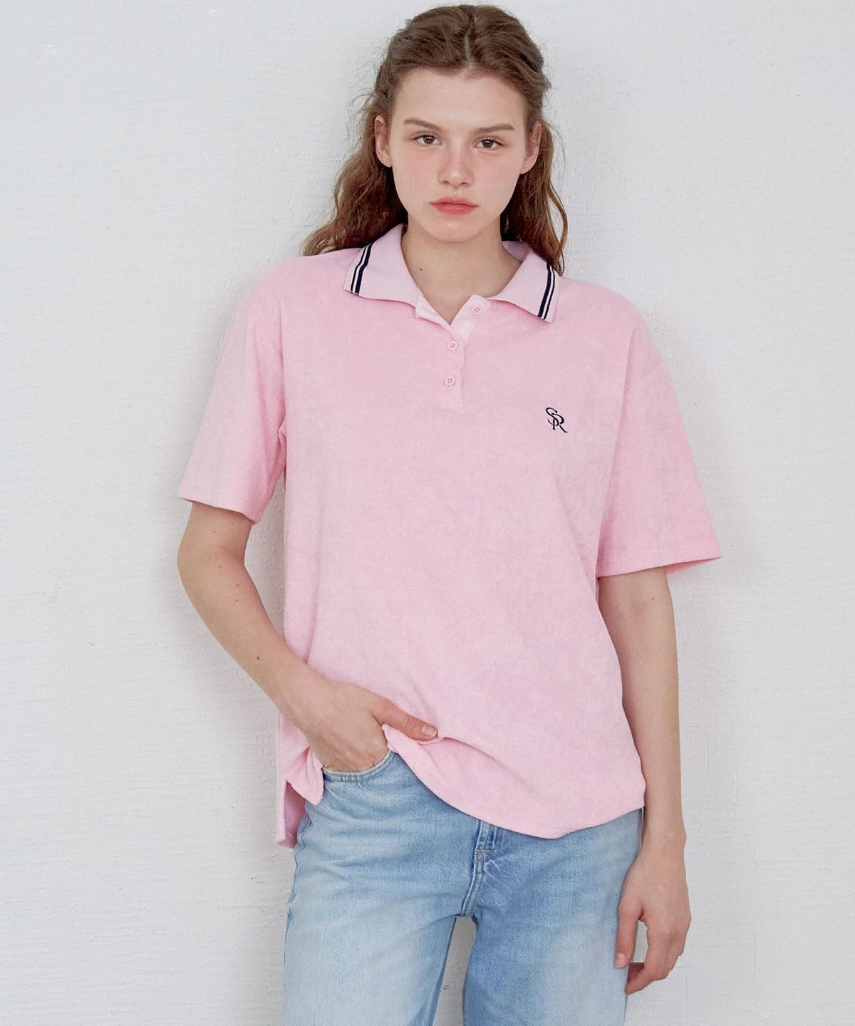 쏘이르(SO IR) TERRY COLLAR T-SHIRT - PINK