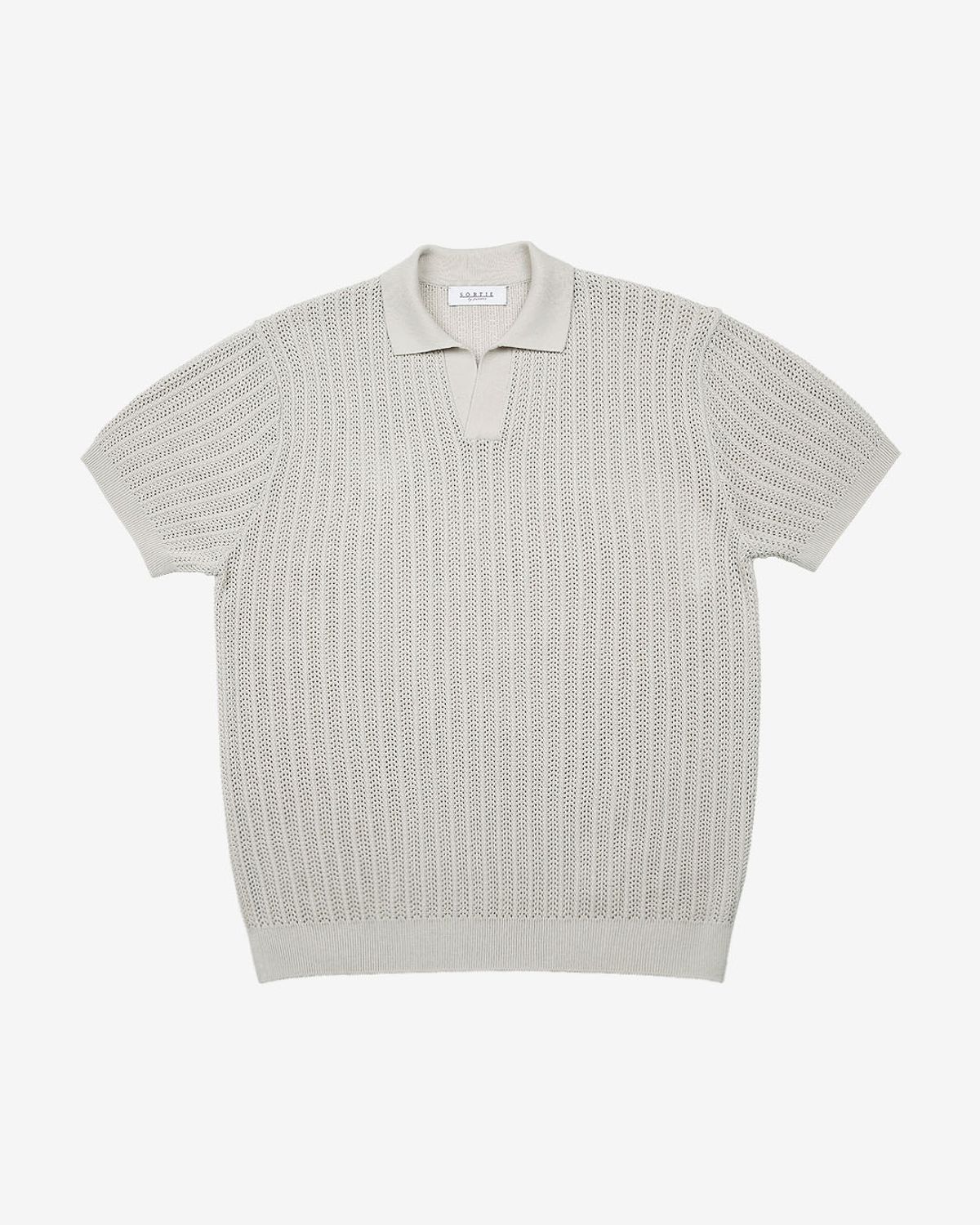 솔티(SORTIE) Mesh Mixed Cable Open Collar Knit (Oatmeal)