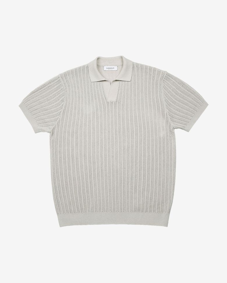 Mesh Mixed Cable Open Collar Knit (Oatmeal)