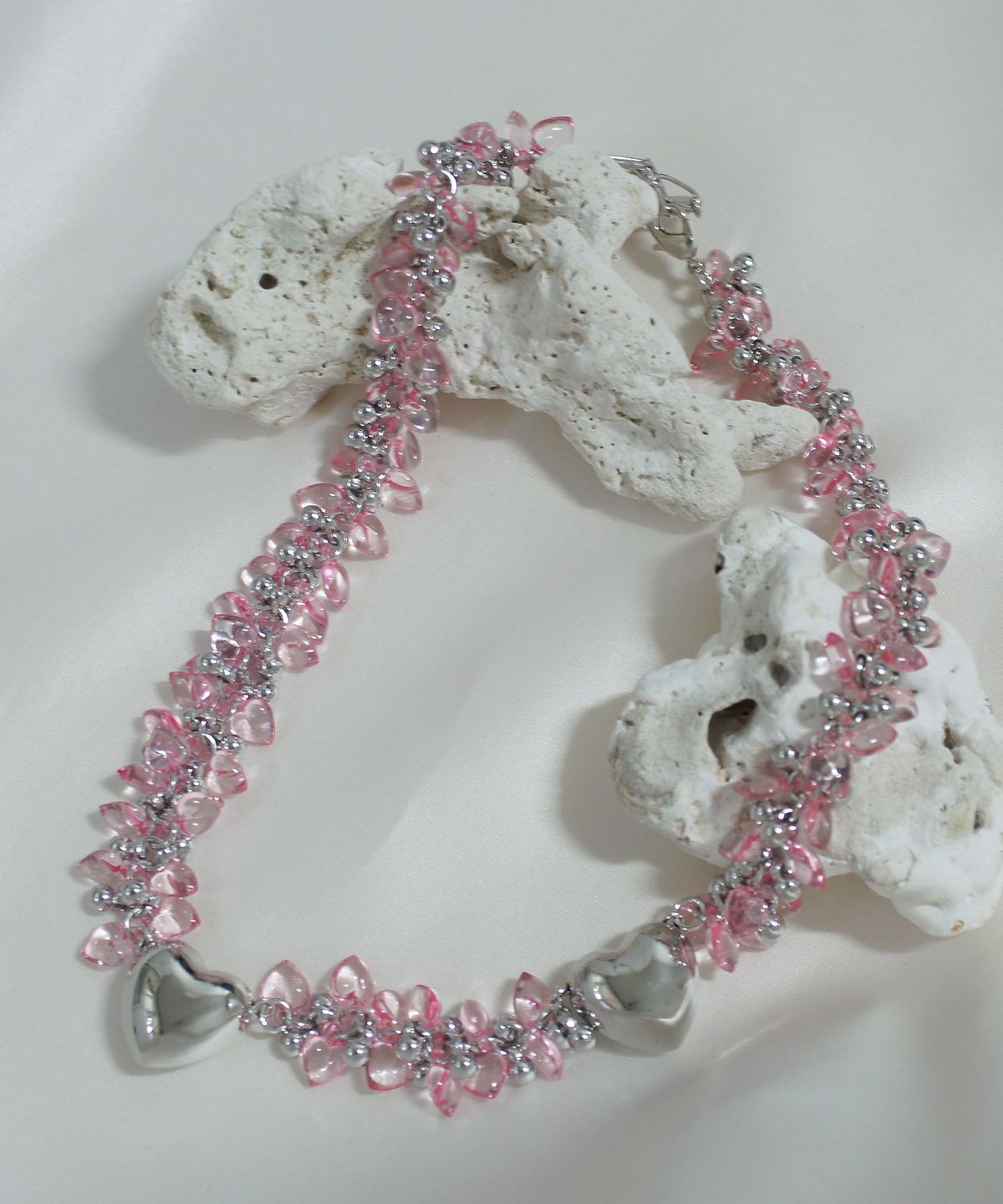 트레쥬(TREAJU) Double silver heart choker