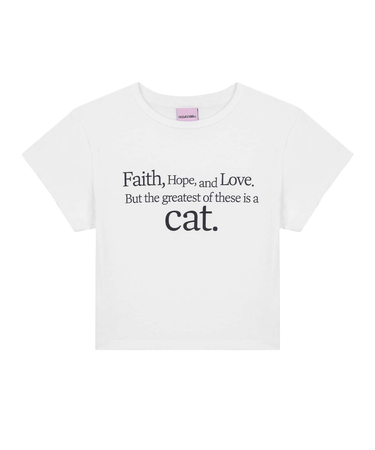 잇자바이브(ITZAVIBE) CAT SAYING CROP T-SHIRT_WHITE