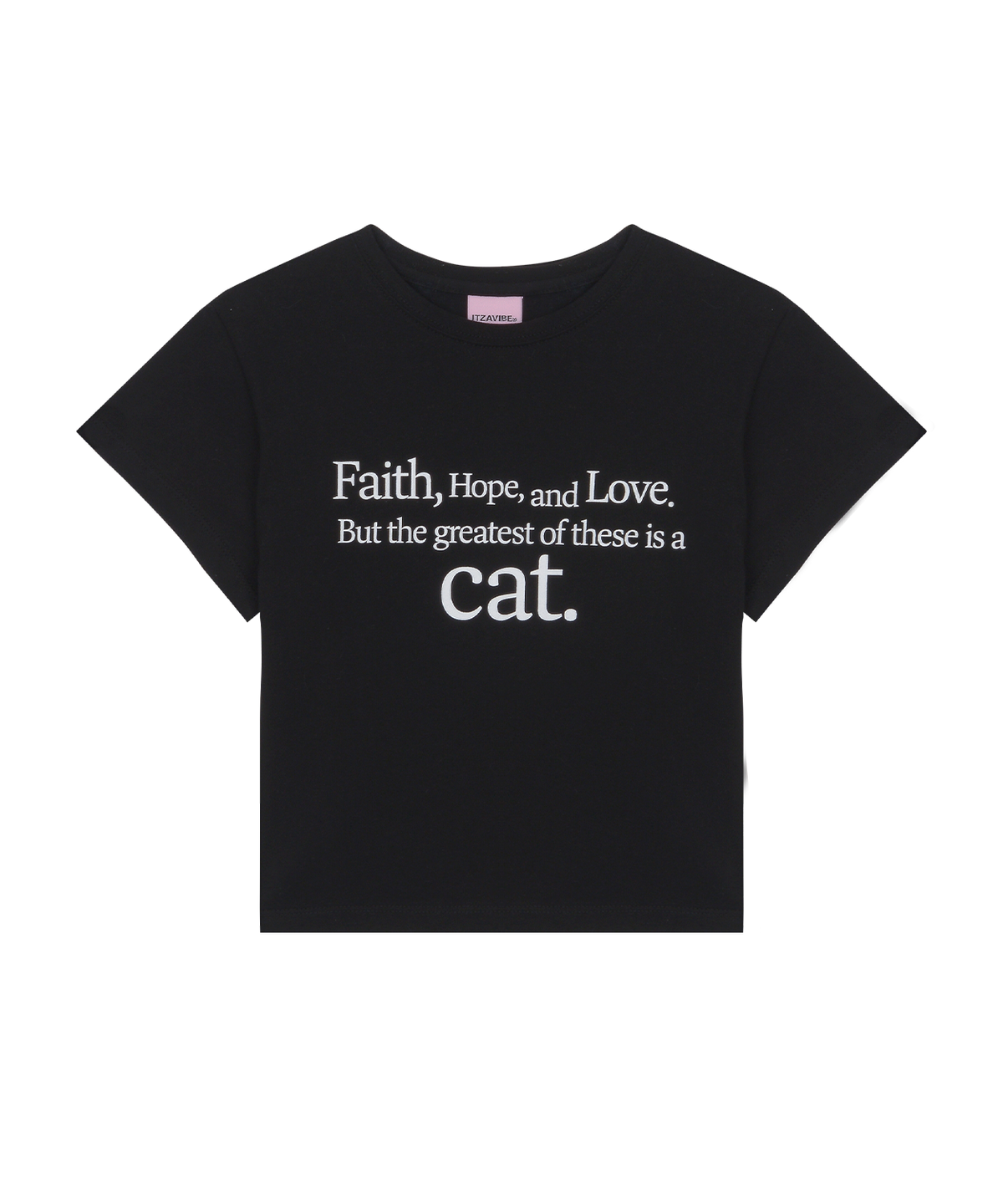 잇자바이브(ITZAVIBE) CAT SAYING CROP T-SHIRT_BLACK
