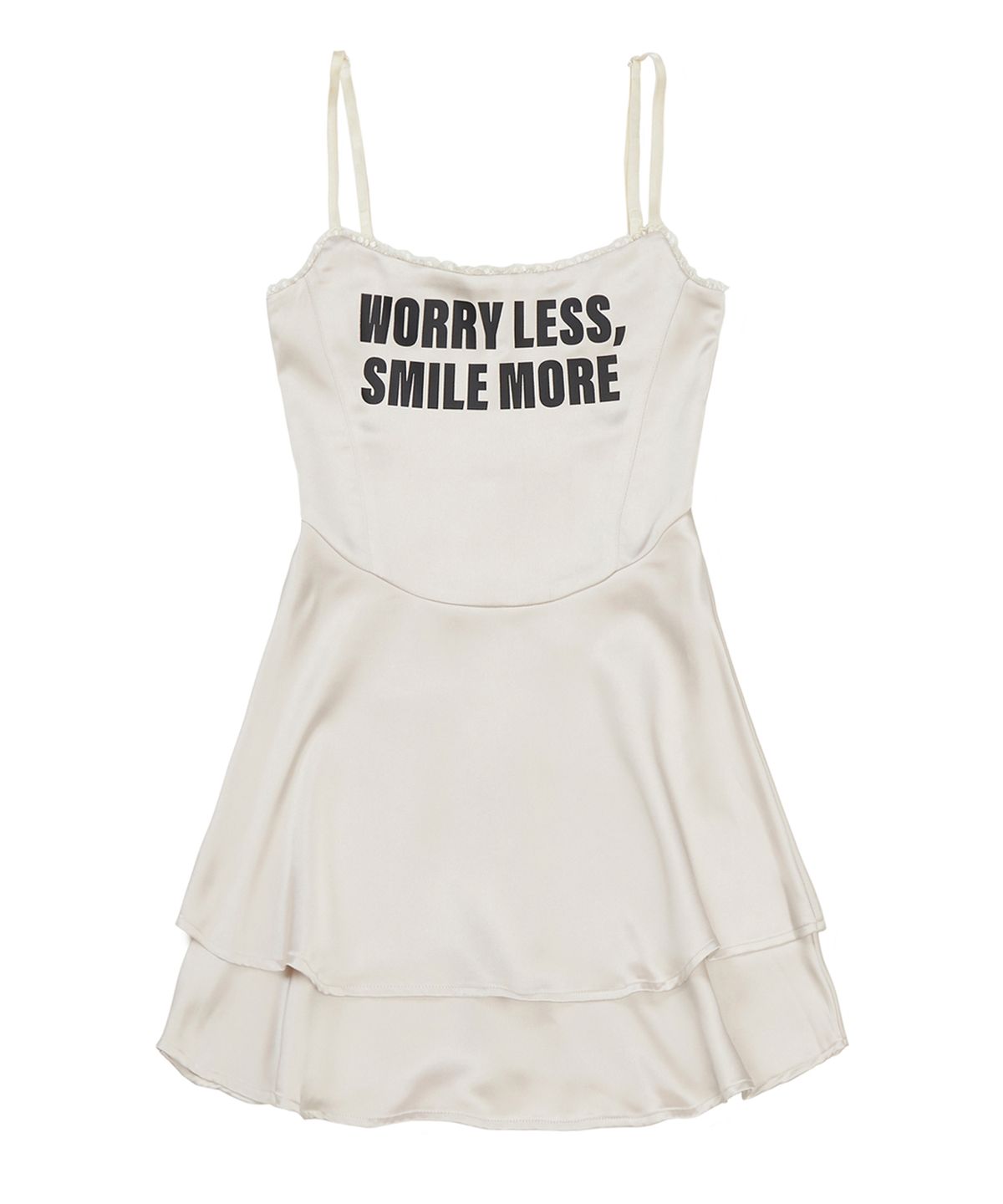 유희(YOUHEE) LETTERING SATIN FLARE MINI DRESS IVORY