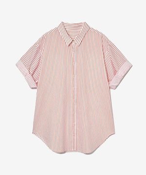 STRIPE SLEEVE ROLL-UP SHIRT_RED