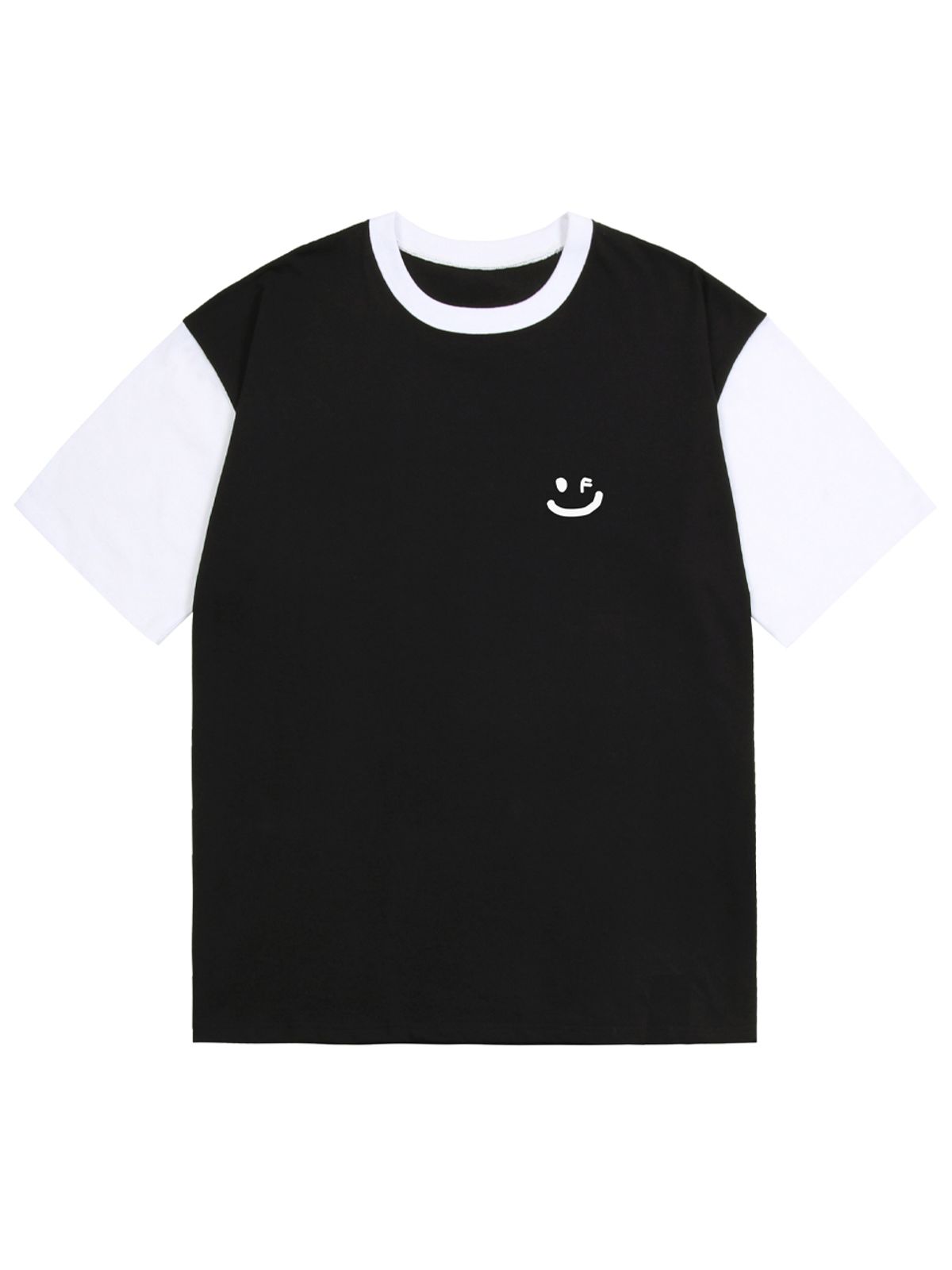 그레이버(GRAVER) [UNISEX]스몰 드로잉스마일 배색 반팔티_블랙