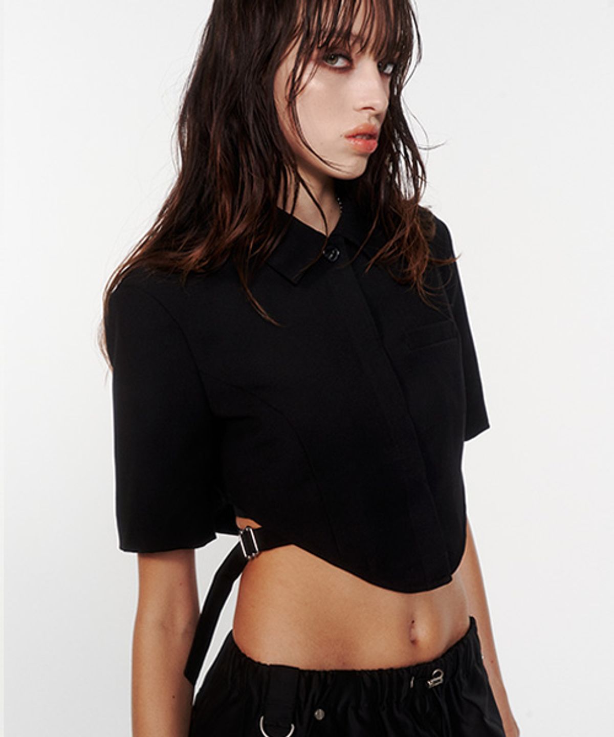 낫노잉(NOTKNOWING) Bustier Belted Crop Jacket (BLACK)