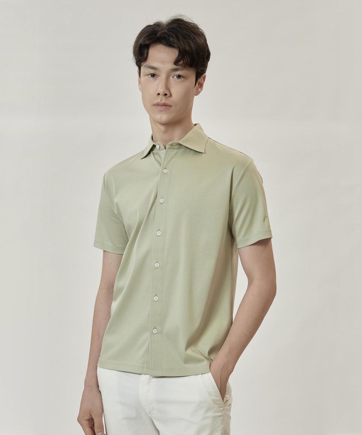 빠니깔레(PANICALE) 티파니 그린 면실켓 반소매 셔츠
