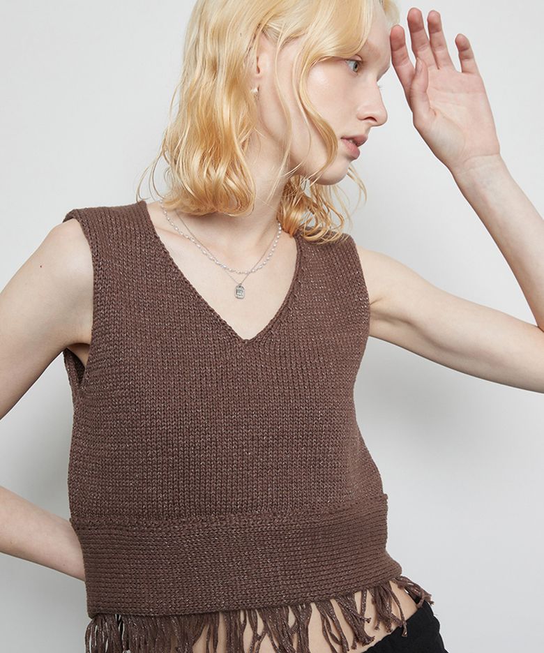 L3 FRINGE KNIT BUSTIER(BROWN)