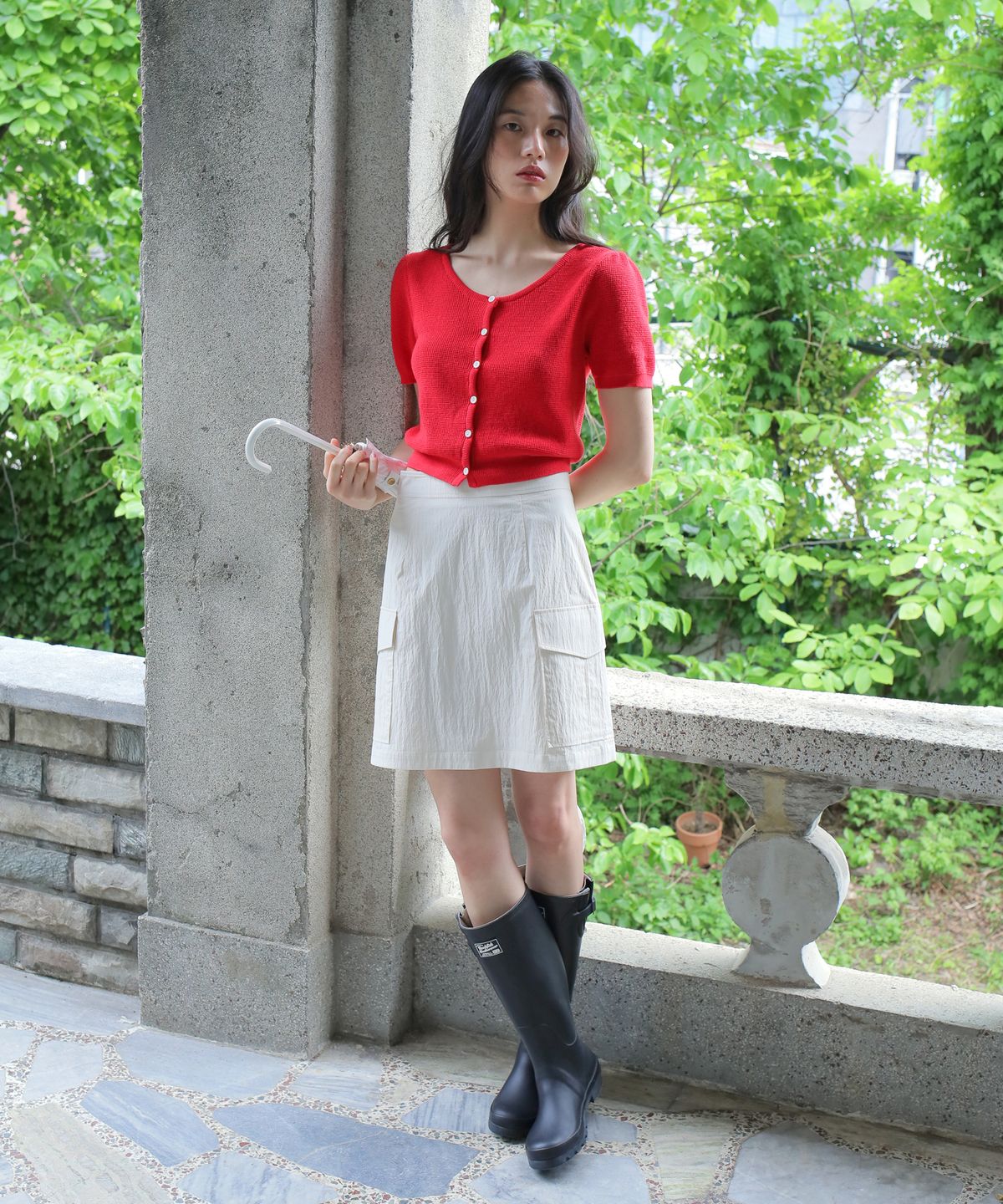 폴앤앨리스(PAUL&ALICE) POCKET MINI SKIRT / CREAM