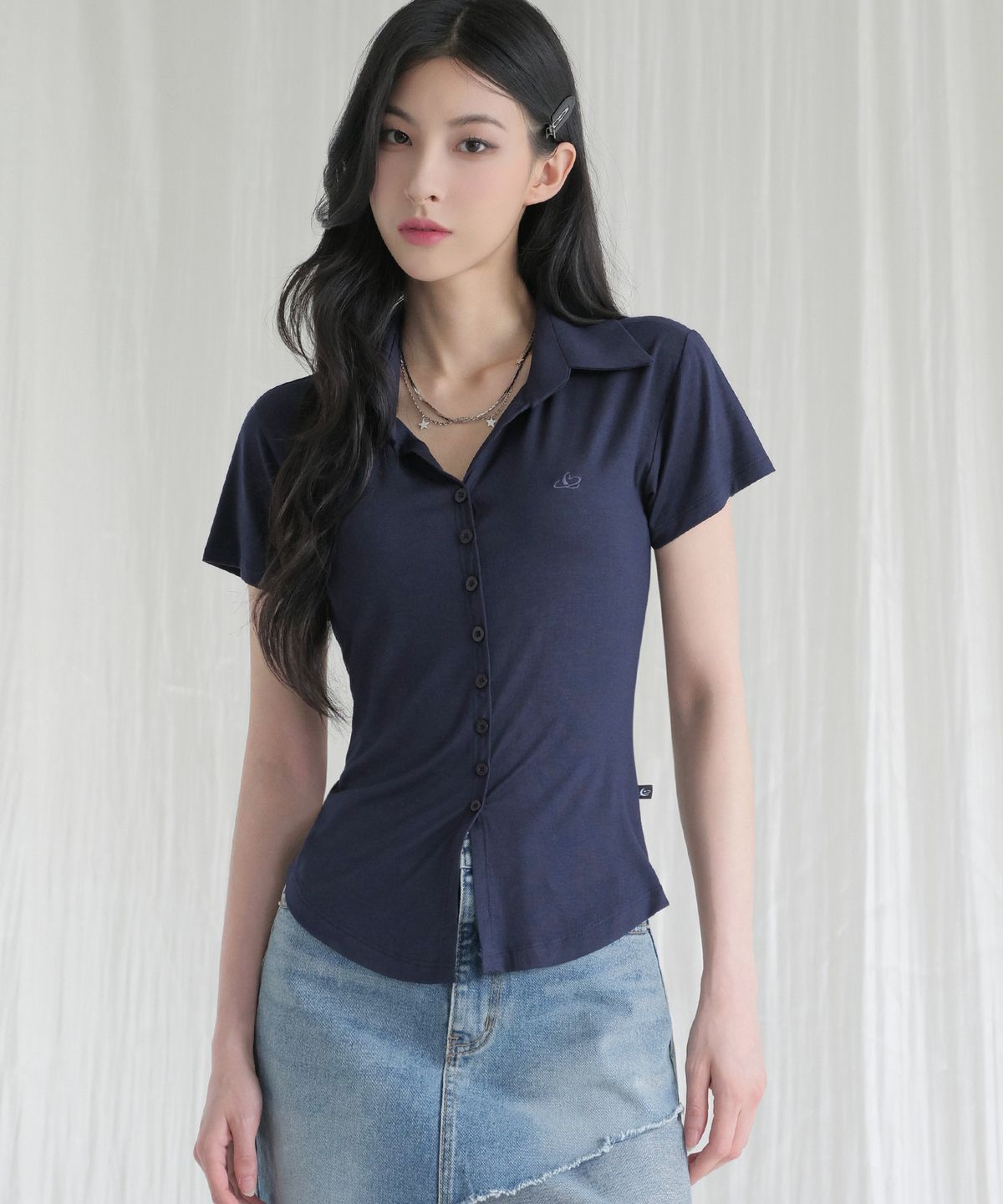 어반드레스(AVANDRESS) Sopy Collar Short-Sleeve NAVY