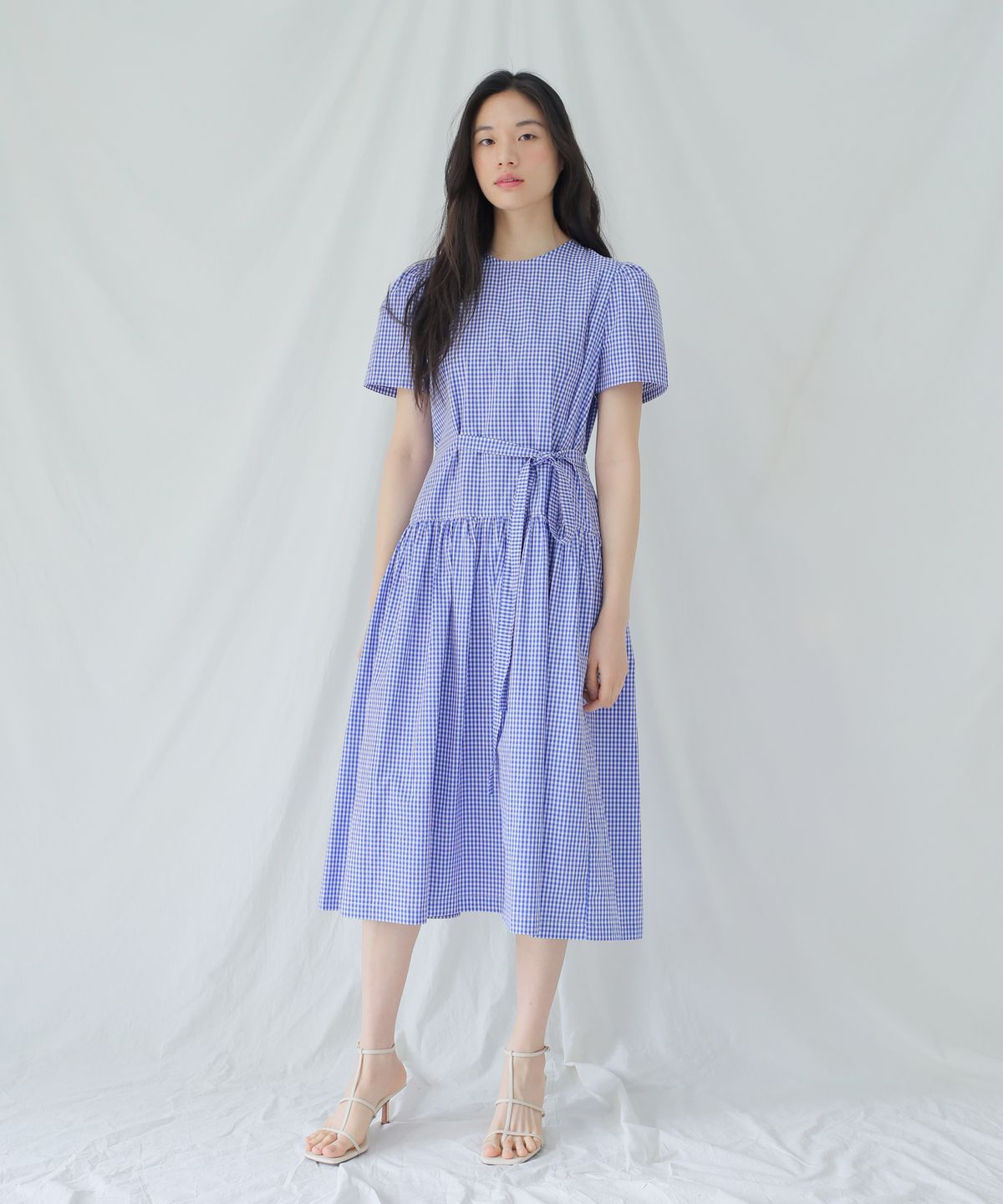 폴앤앨리스(PAUL&ALICE) CHECK LONG DRESS / DEEP BLUE