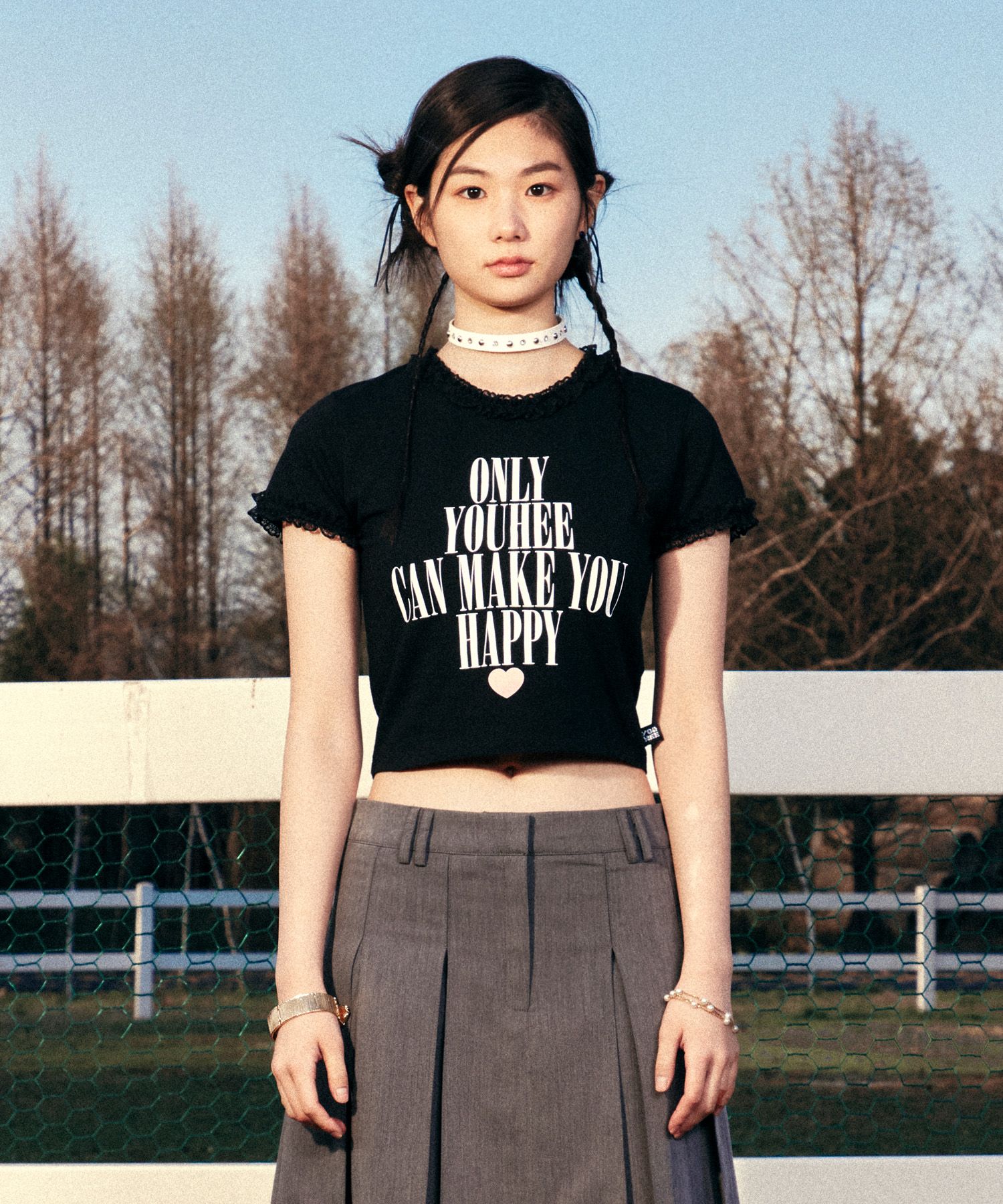 韓国人気 [YOUHEE] LACE TRIMMING LETTERING T-SHIRTS MUSINSA | YOUHEE LACE LETTERING BABY T-SHIRTS BLACK