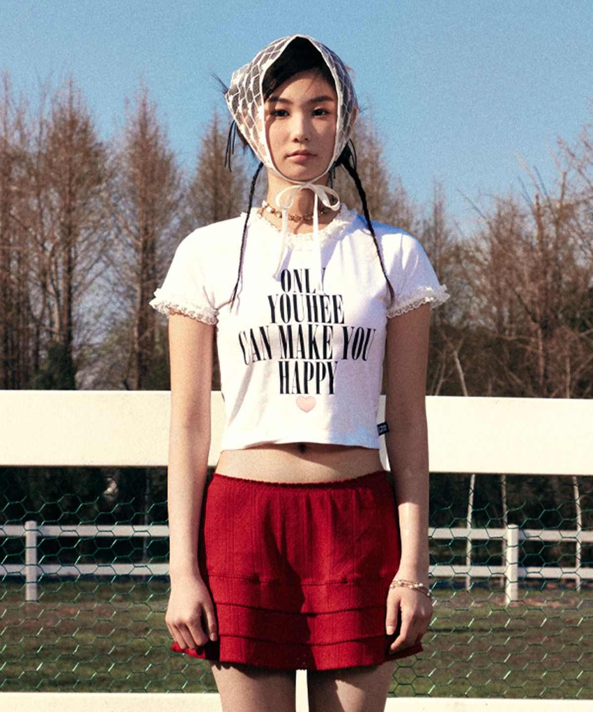 유희(YOUHEE) LACE LETTERING BABY T-SHIRTS WHITE