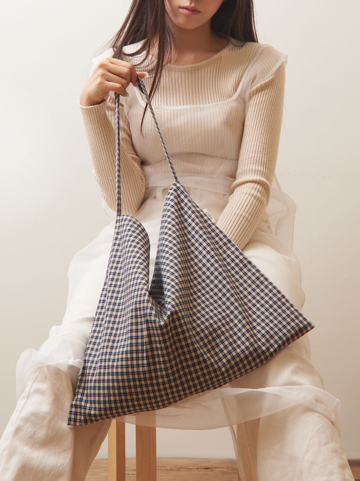 메종크렘(MAISON CREME) Check eco bag_ Navy