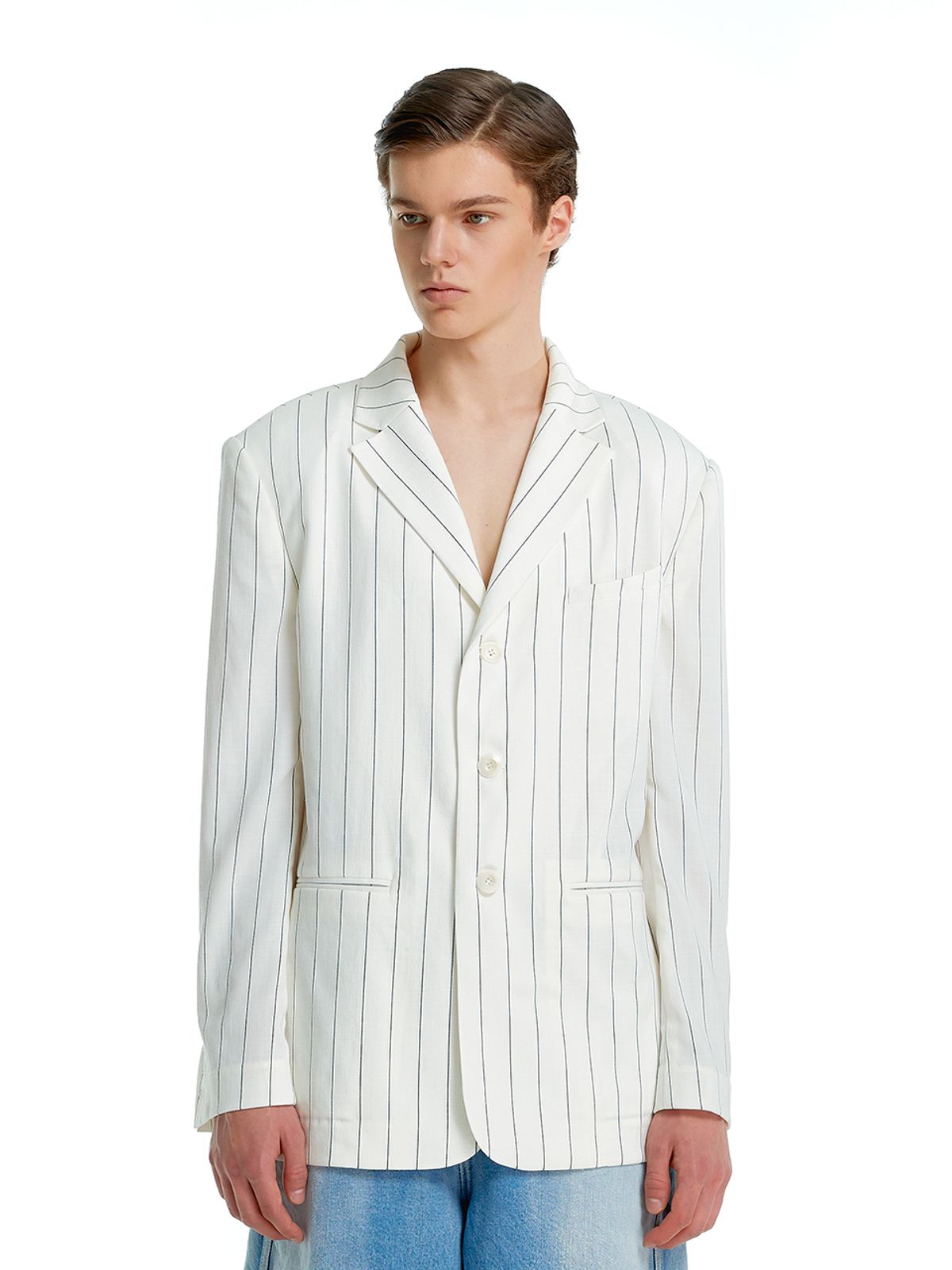 더발론(THE BALLON) STRIPE 3 BUTTON JAKCET-WHITE