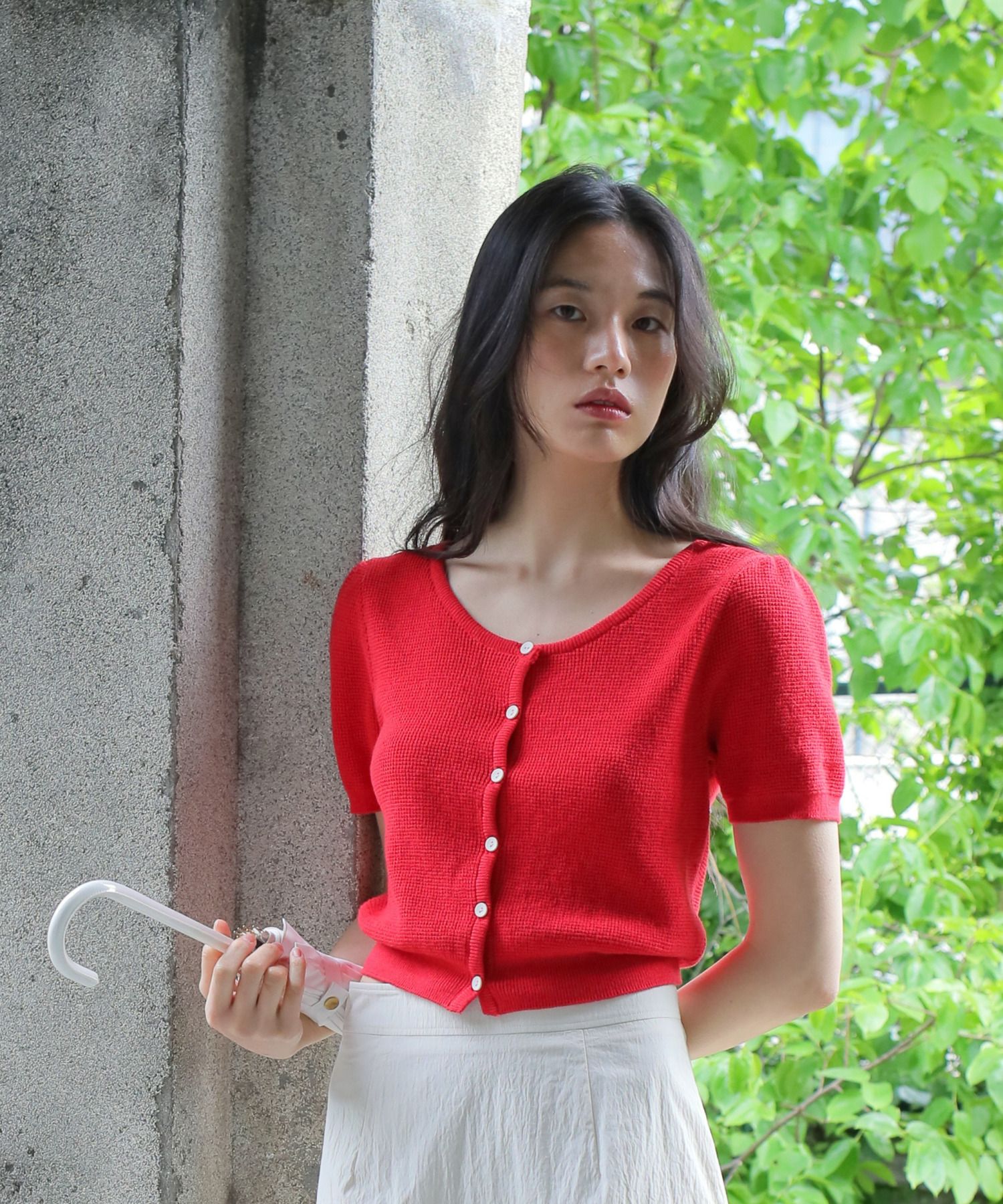 MUSINSA公式 | PAUL&ALICE CROP CARDIGAN / RED