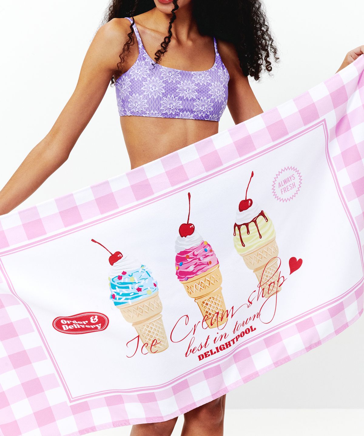 딜라잇풀(DELIGHTPOOL) Ice cream Shop Beach Towel - Pink