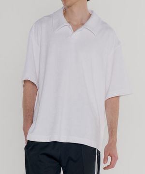 오픈 카라 테리 폴로 티셔츠 [화이트]