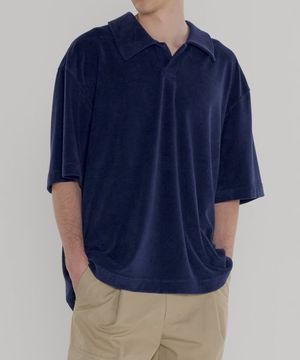 오픈 카라 테리 폴로 티셔츠 [네이비]