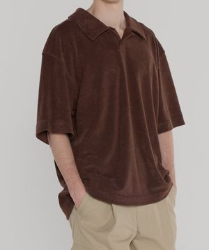 오픈 카라 테리 폴로 티셔츠 [브라운]