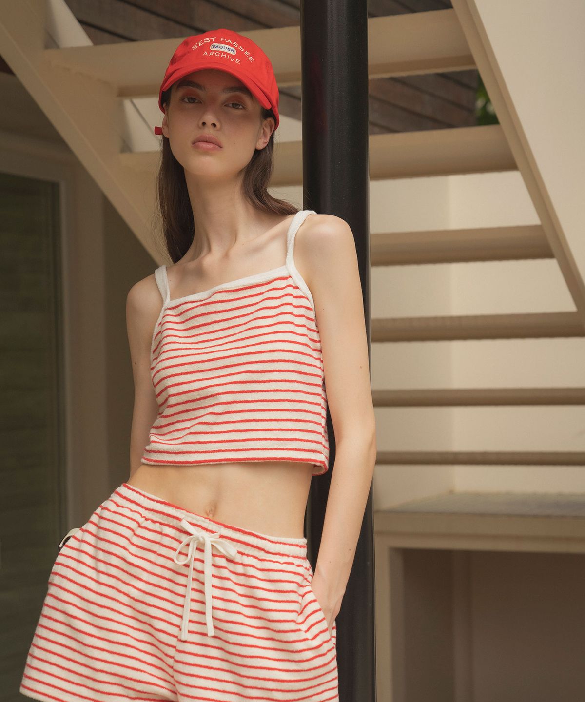 시야쥬(SIYAZU) SITP5116 스트라이프 테리 뷔스티에_Red