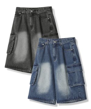 Wide Cargo Half Denim Pants - 4COL