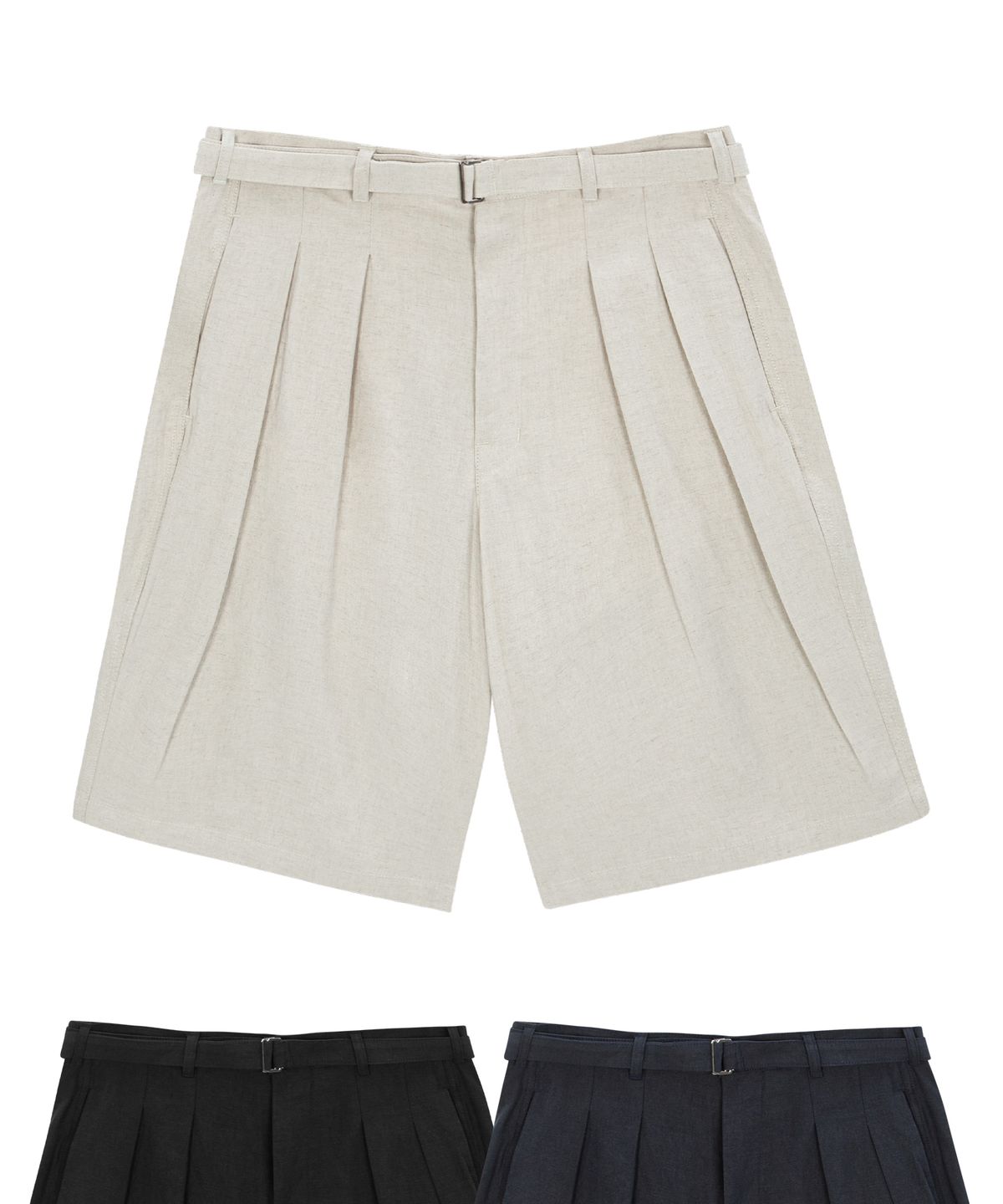 엔도어(ENDOOR) Belted wide linen shorts (beige)